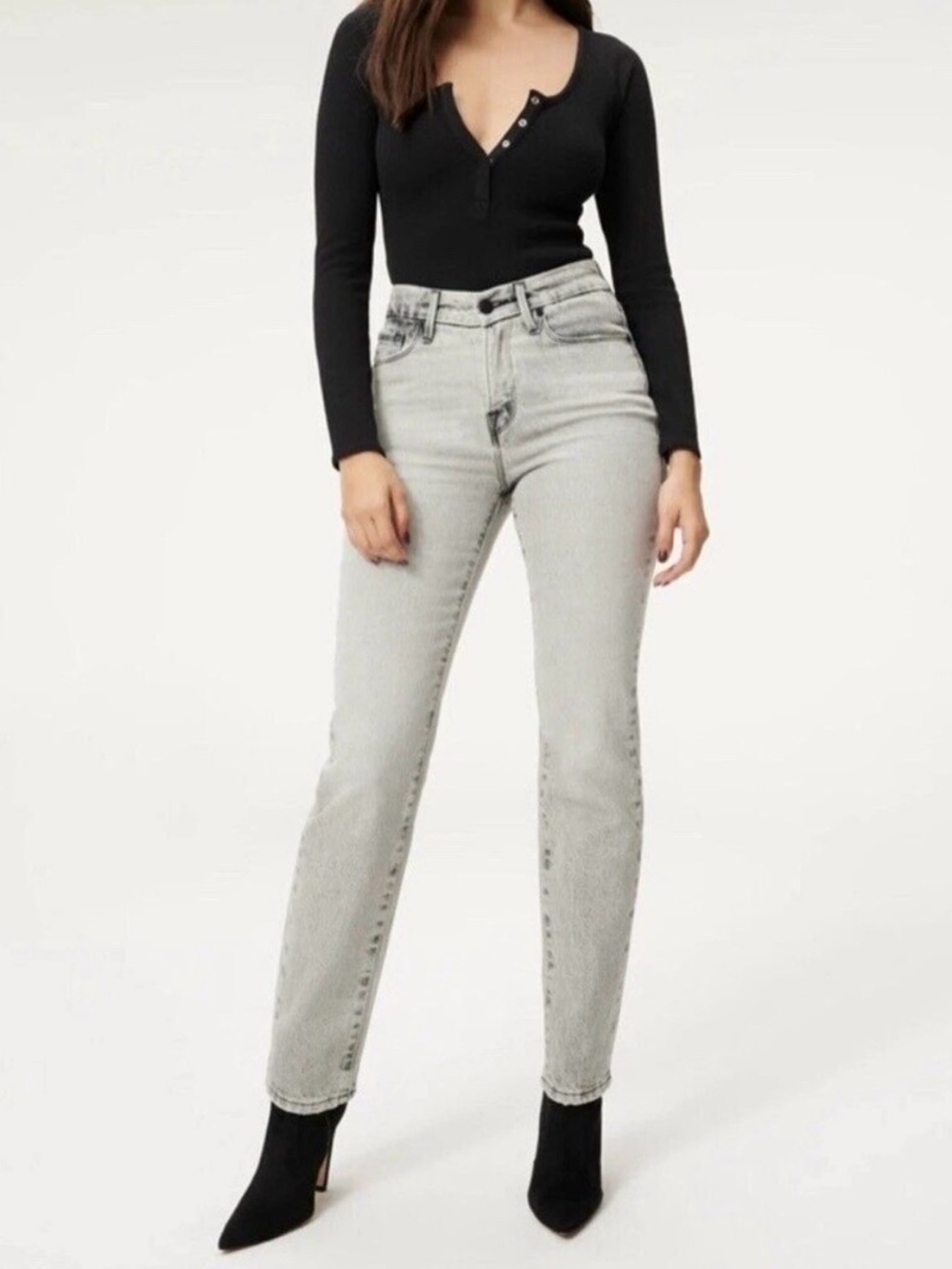 Good American Womens Good Classic Low Gray Jeans